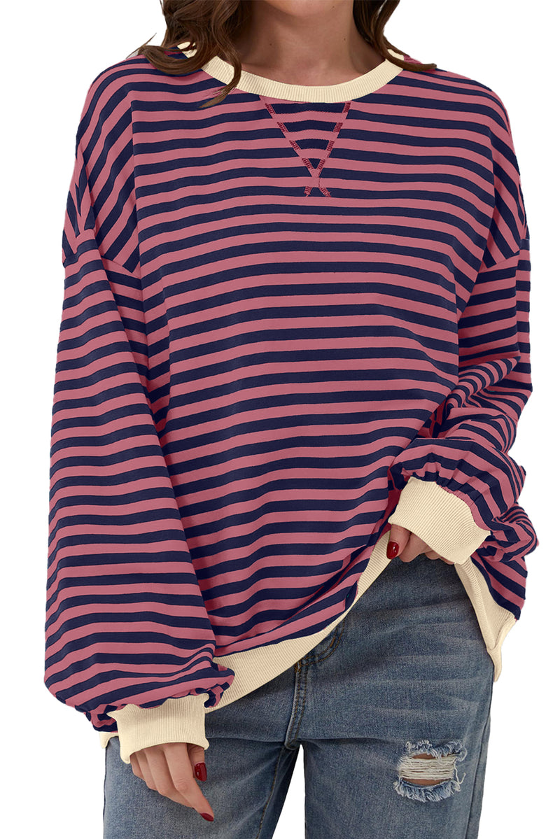 Red Stripe Contrast Edge Oversized Pullover