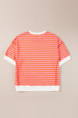 Multicolour Stripe Contrast Trim Drop Sleeve Loose Top