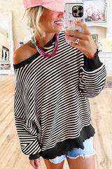 Green Stripe Drop Shoulder Long Sleeve Top