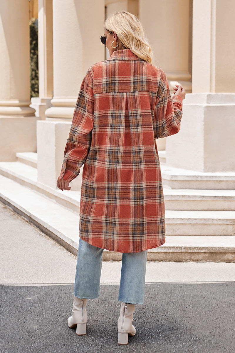 Mandy Plaid Collared Neck Long Sleeve Coat