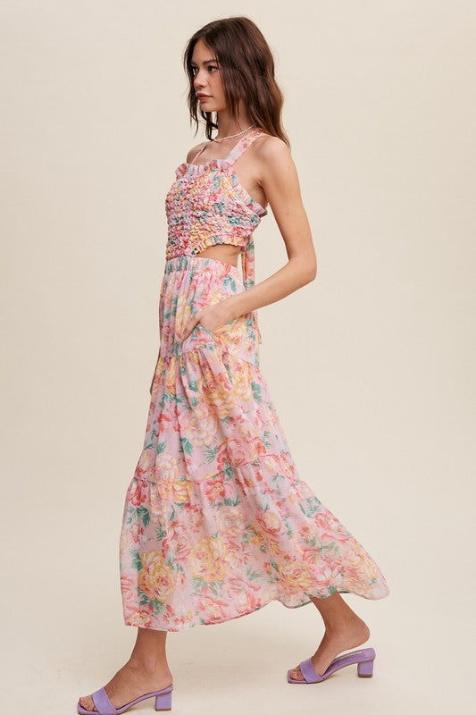 Floral Bubble Textured Two-Piece Style Maxi Dress