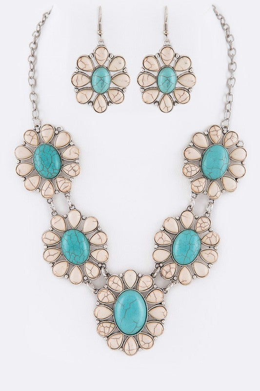 Turquoise Mix Stone Necklace Set