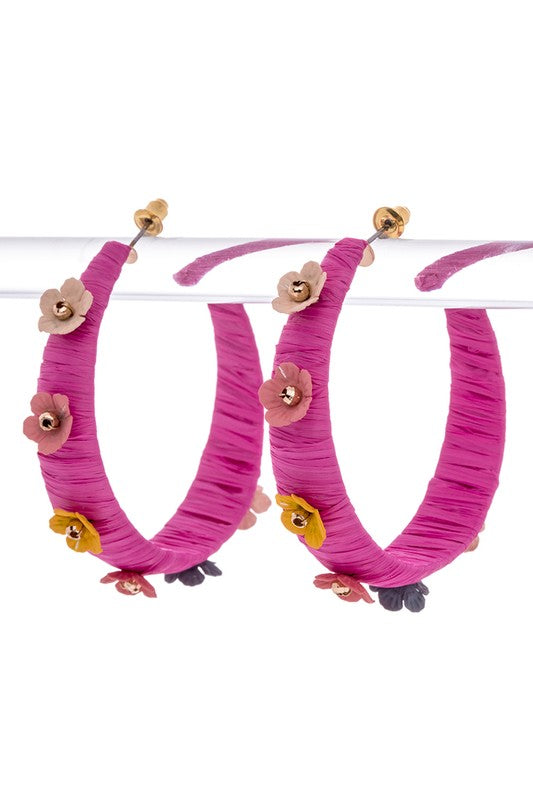 Raffia Wrapped Flower Iconic Hoop Earrings