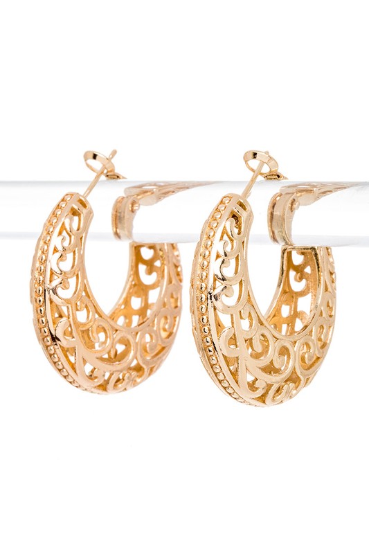 Swirly Vine Designed Casting Hoop Earrings