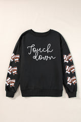 Black Touch Down Letter Bow Print Graphic Sweatshirt