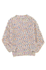 White Colorful Confetti Knit Lantern Sleeve Sweater