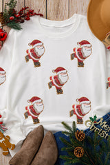 Beige Glitter Santa Claus Graphic Drop Shoulder Christmas Sweatshirt