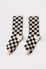 Chestnut Checkerboard Printed Cotton Socks