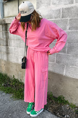 Sachet Pink Pullover and Wide Leg Cargo Pants Set