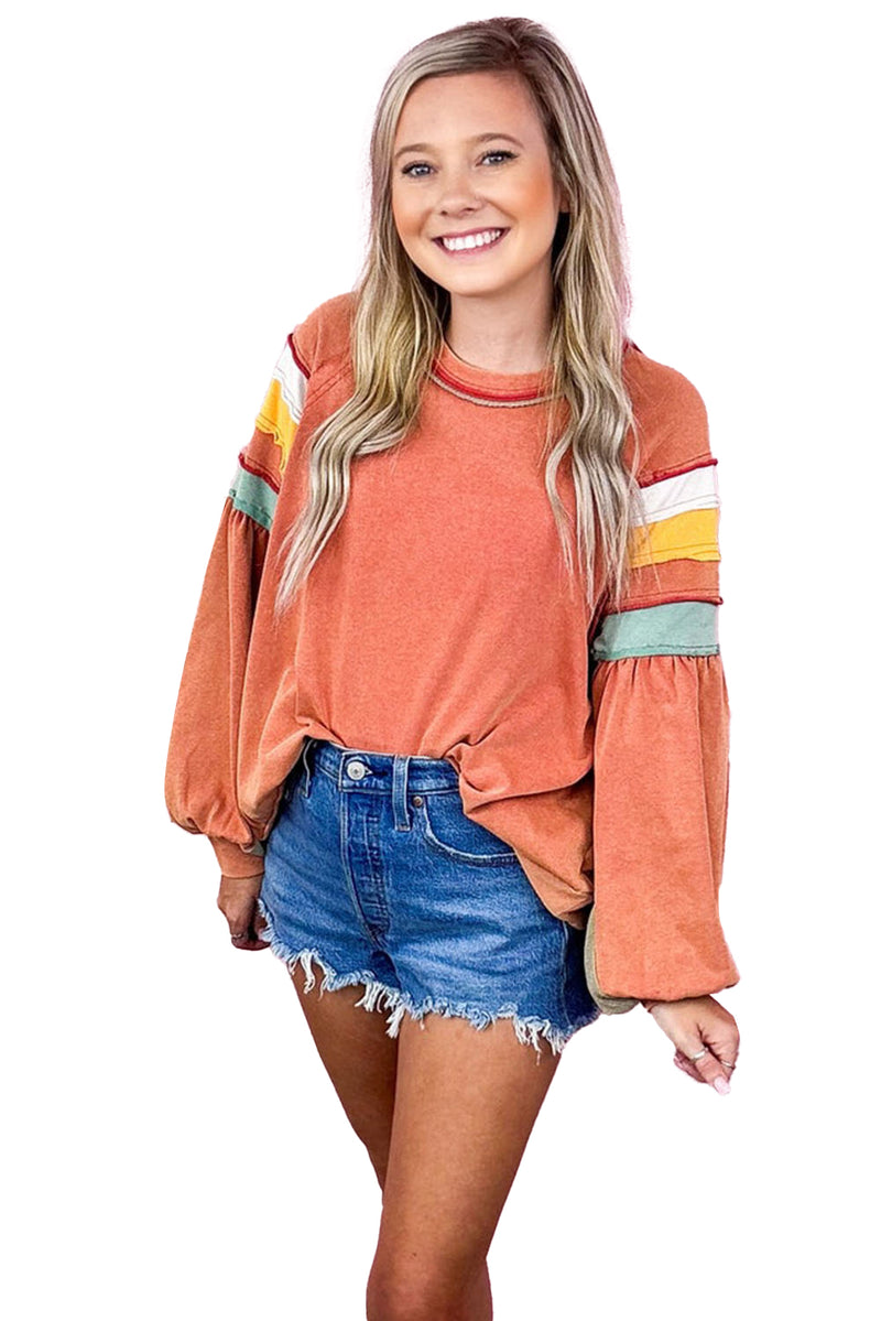 Flamingo Color Block Exposed Seam Raglan Sleeve Top