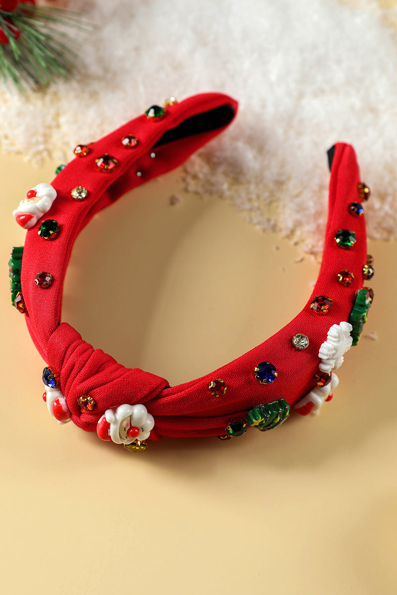 Fiery Red Cartoon Christmas Charm Rhinestone Knotted Headband