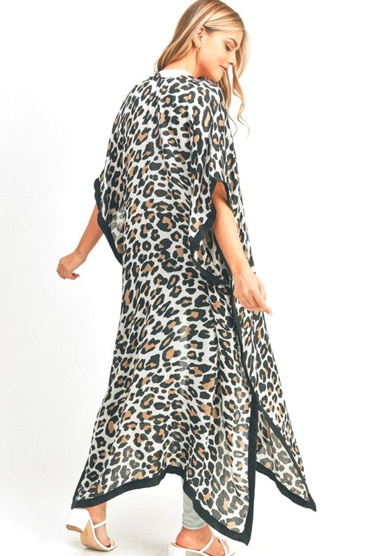 Leopard Printed Extra Long Kimono Duster Cardigan