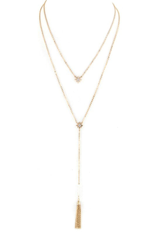 Crystal Star & Tassel Drop Layer Necklace