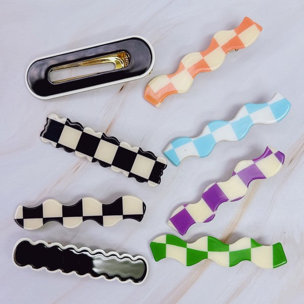 Checkered Wavy Creaseless Hair Clip Set Of 4