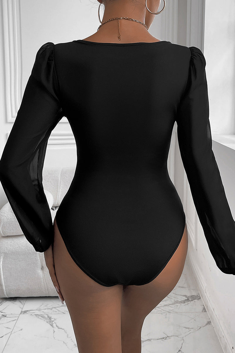 Black V Neck Long Sleeve Bodysuit