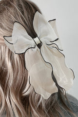 White Contrast Trim Wavy Bowknot Hair Clip