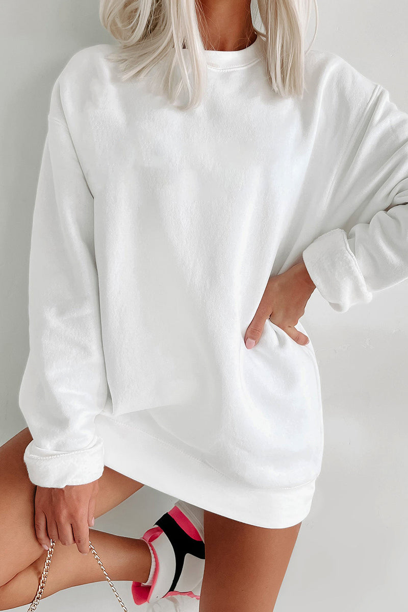 Light Grey Solid Loose Crew Neck Fleece Sweatshirt