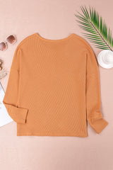 Orange Casual Waffle Button Front Knit Henley Top