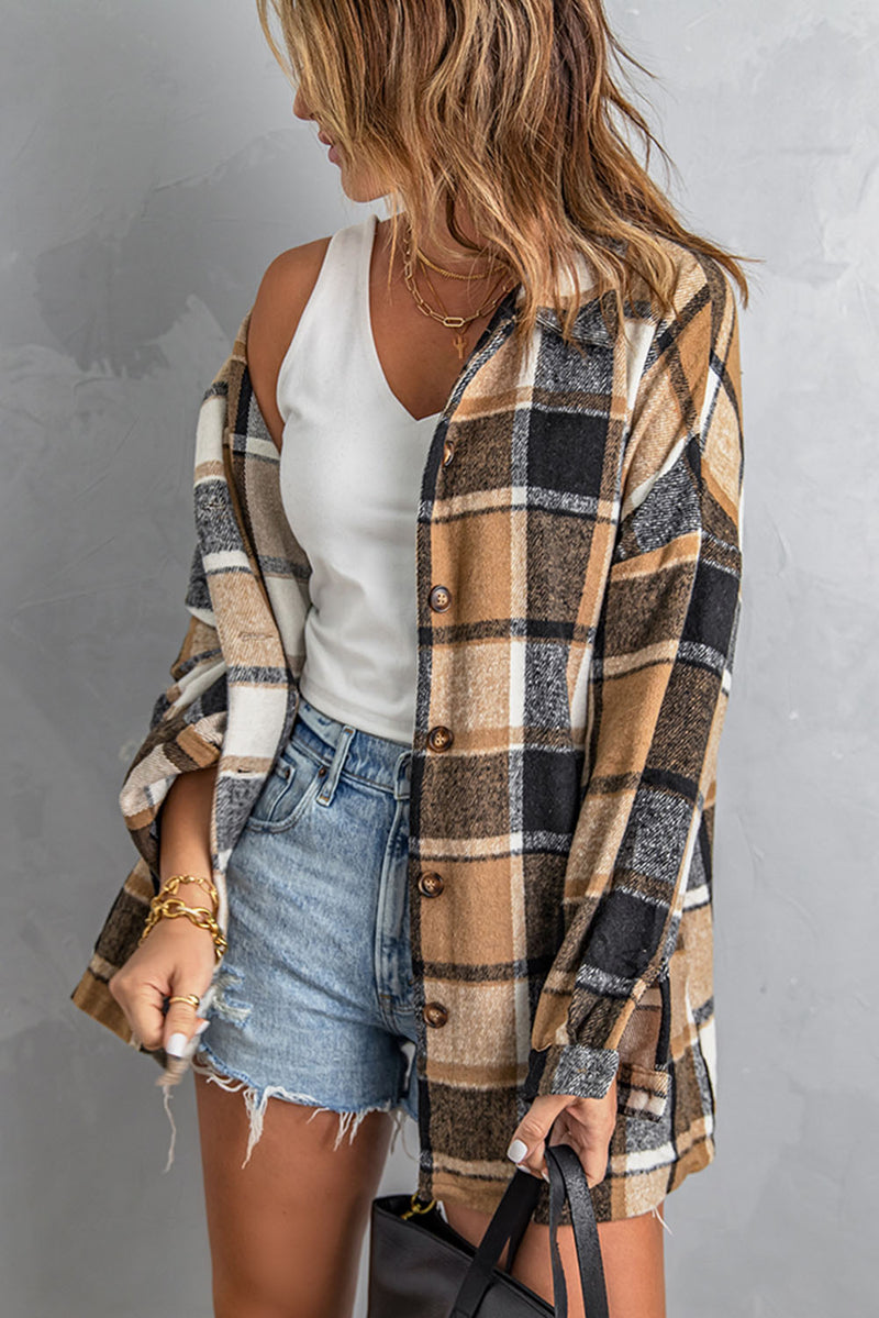 Orange Plaid Button Up Long Sleeve Flannel Shacket