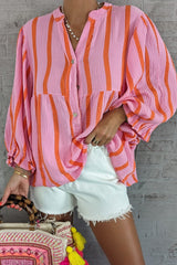 Orange Stripe Crinkle Ruffle Sleeve Loose Top