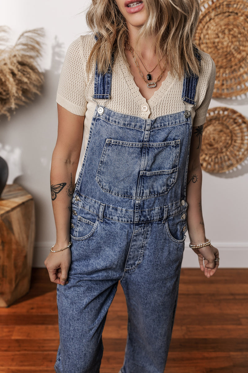 Sail Blue Straight Leg Pockets Denim Bib Overall