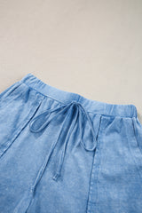 Dusk Blue Mineral Wash Plain Tee & Drawstring Shorts Set