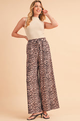 Beige Boho Leopard Print Wide Leg Pants