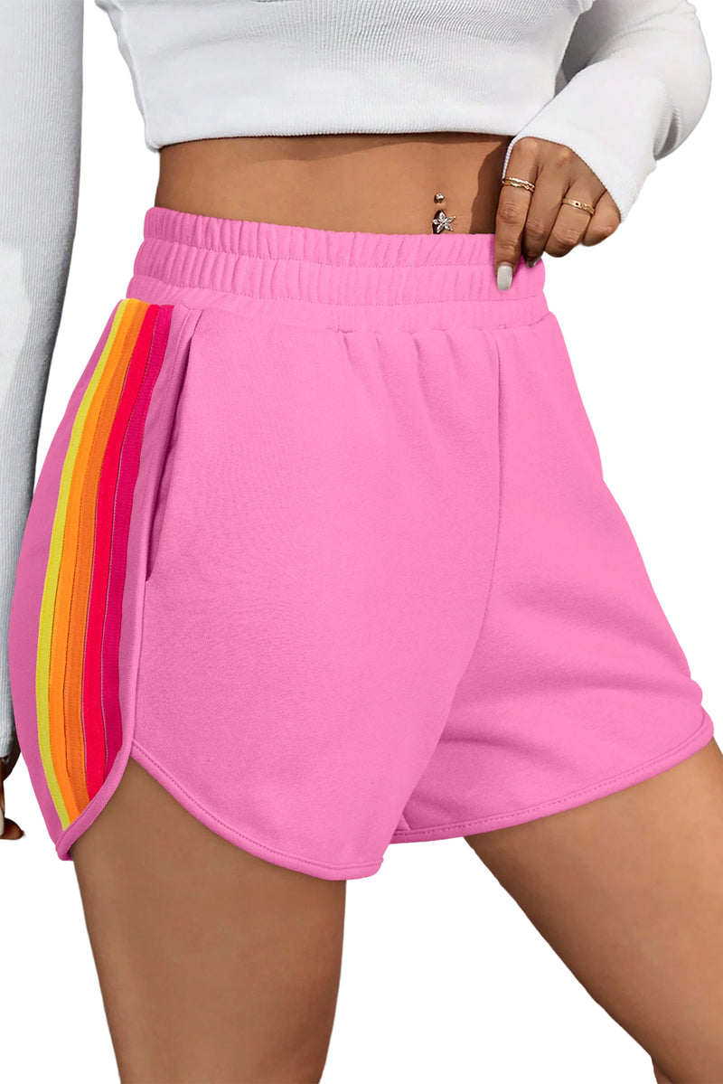 Beau Blue Color Block Striped Elastic High Waist Active Shorts