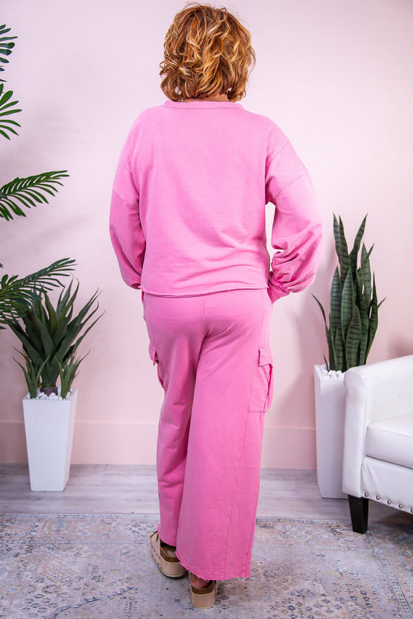 Sachet Pink Pullover and Wide Leg Cargo Pants Set