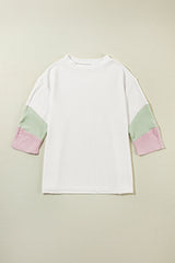 White Ribbed Colorblock Drop Sleeve Top