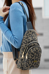 Leopard Printed PU Leather Zippered Fanny Pack Sling Bag