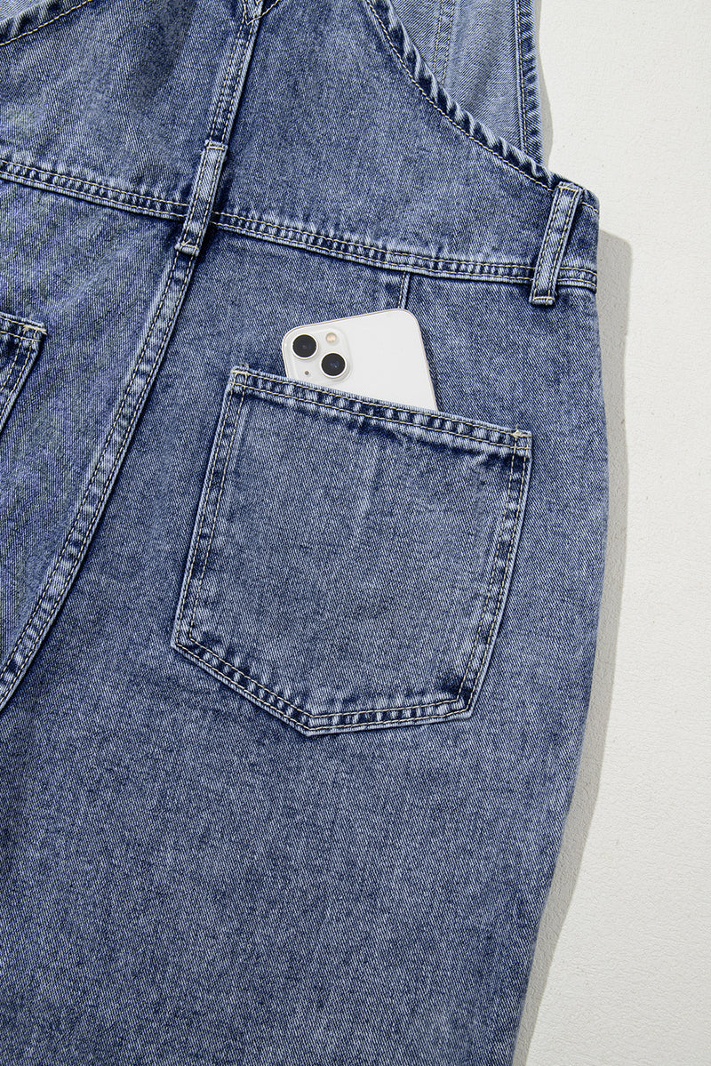 Sail Blue Straight Leg Pockets Denim Bib Overall