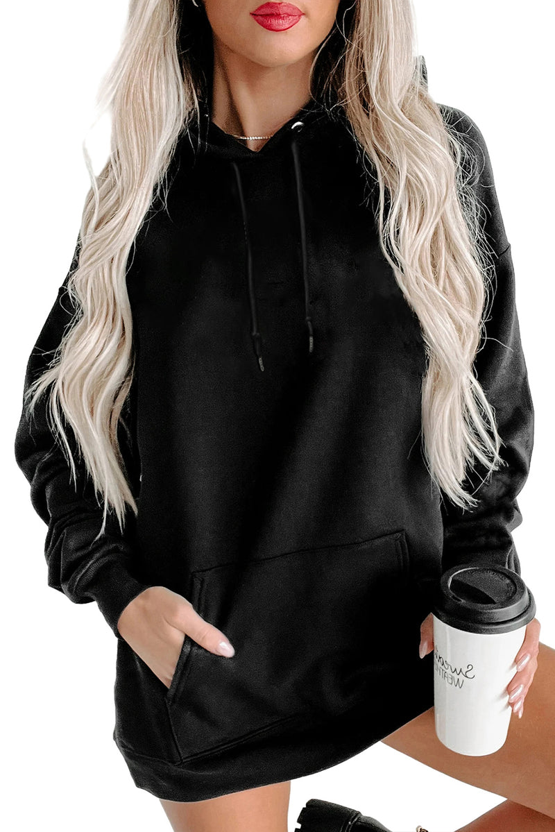 Black Kangaroo Pocket Drawstring Chunky Hoodie