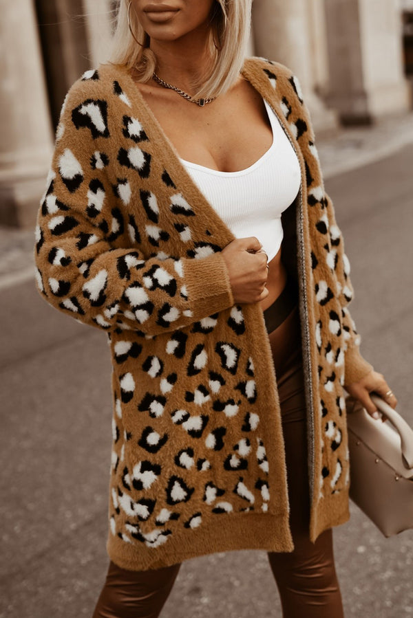 Brown Leopard Print Fur Long Cardigan