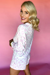 Pink Leopard Print Pullover and Shorts Pajama Set