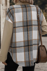 Khaki Casual Plaid Print Colorblock Single-breasted Jacket