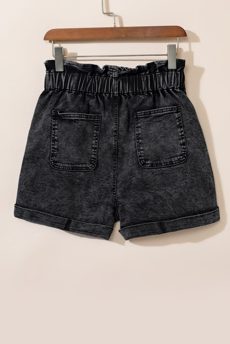 Dusty Pink Vintage Washed Frilled High Waist Denim Shorts