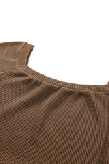 Brown Waffle Texture Casual Square Neck Pullover Top