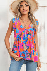 Rose Red Paisley Print Boho Ruffle Hem Sleeveless Shirt