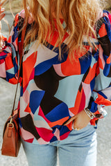 Multicolor Casual Abstract Print Puff Sleeve Blouse