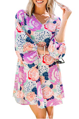 Multicolor Floral Print V Neck Bohemian Tunic Dress