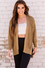 Khaki Fall Long Sleeve Long Cardigan Sweater