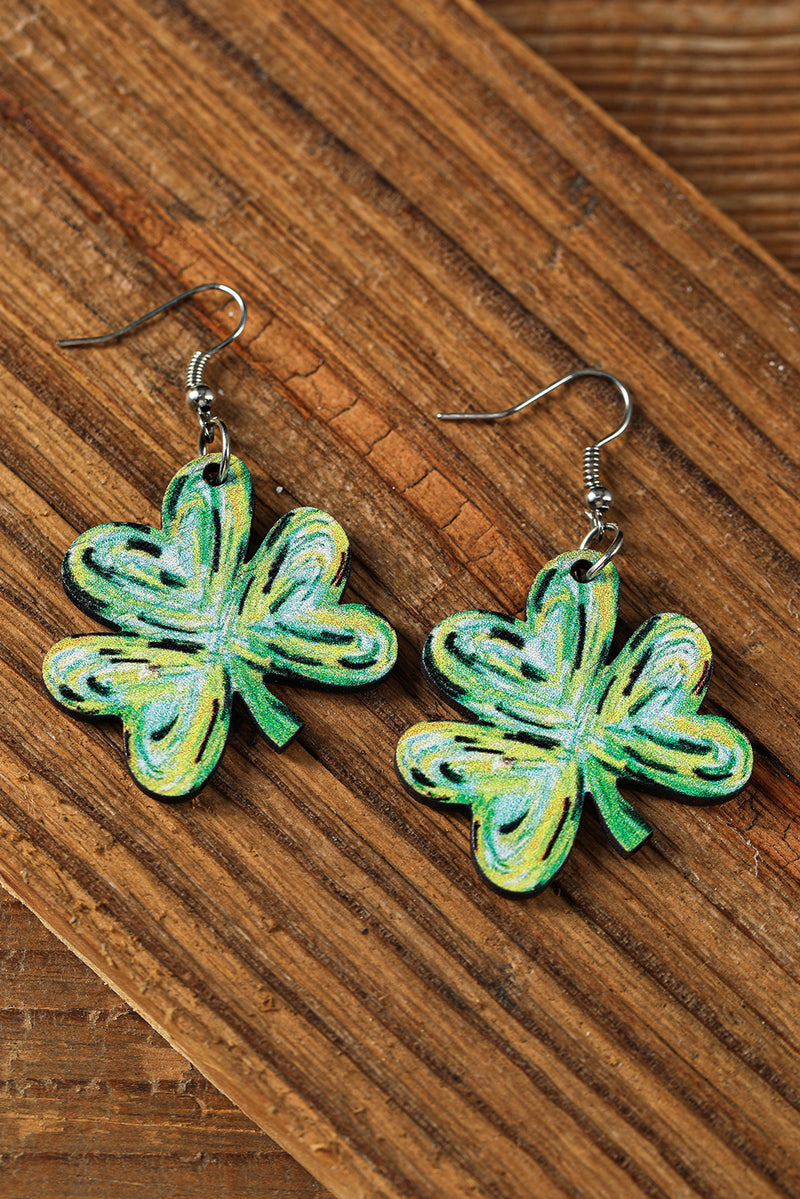 Light Green St Patrick Paint Shamrock Shape Drop Earrings