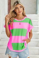 Green & Rosy Colorblock Exposed Seam Tee