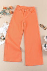 Orange Acid Wash Casual High Waist Wide Leg Jeans