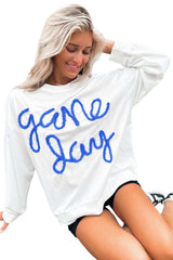 White Tinsel Game Day Drop Shoulder Sweatshirt