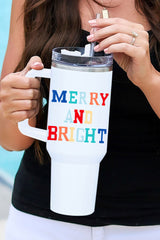 White MERRY AND BRIGHT Graphic 304 Stainless Steel Cup 40oz