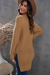 Khaki Fall Long Sleeve Long Cardigan Sweater