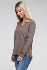 Melange Baby Waffle V-Neck Long Sleeve Top