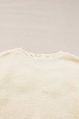 Beige 60s Flower Pattern Knitted Sweater